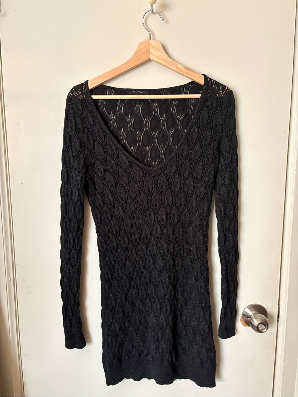 Black Long Sleeve Knit Dress - Sleek Scoop/V Neck